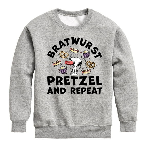 Peanuts - Bratwurst Pretzel And Repeat Snoopy - Toddler & Youth Crewneck Fleece Sweatshirt