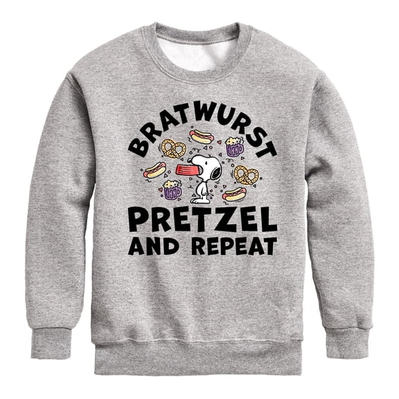 Peanuts - Bratwurst Pretzel And Repeat Snoopy - Toddler & Youth Crewneck Fleece Sweatshirt