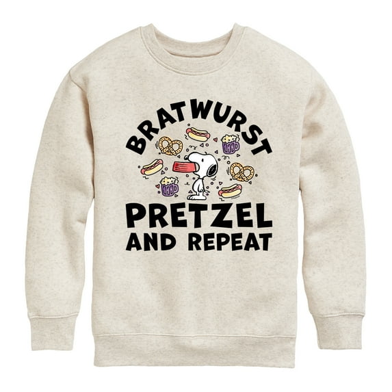 Peanuts - Bratwurst Pretzel And Repeat Snoopy - Toddler & Youth Crewneck Fleece Sweatshirt