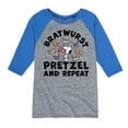 thumbnail image 1 of Peanuts - Bratwurst Pretzel And Repeat Snoopy - Toddler & Youth Raglan Graphic T-Shirt, 1 of 5