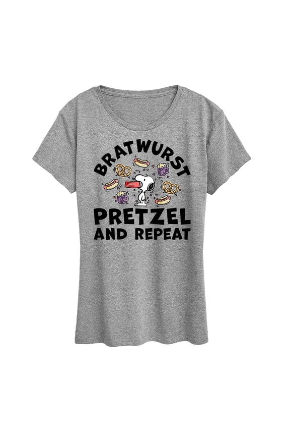 - Bratwurst Pretzel And Repeat Snoopy - Women's Short Sleeve Graphic T-Shirt