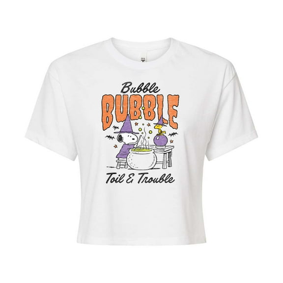 Peanuts - Bubble Bubble Toil Trouble - Juniors Cropped Cotton Blend T-Shirt