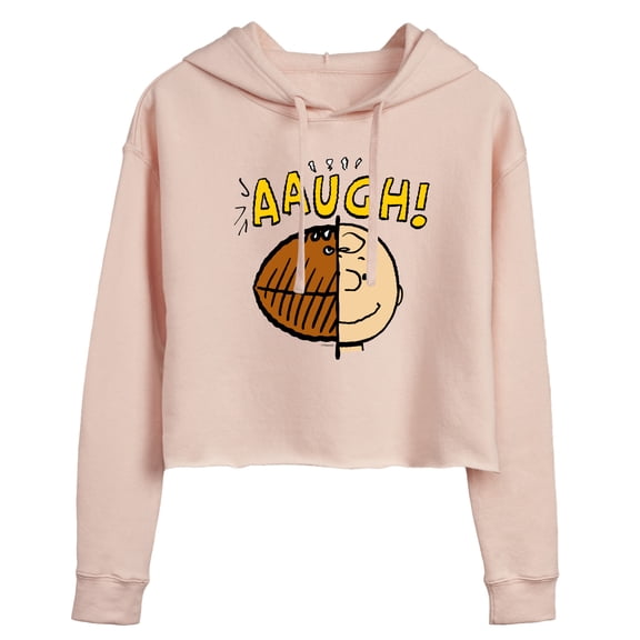 Peanuts - C Brown Half Football Head - Juniors Cropped Pullover Hoodie