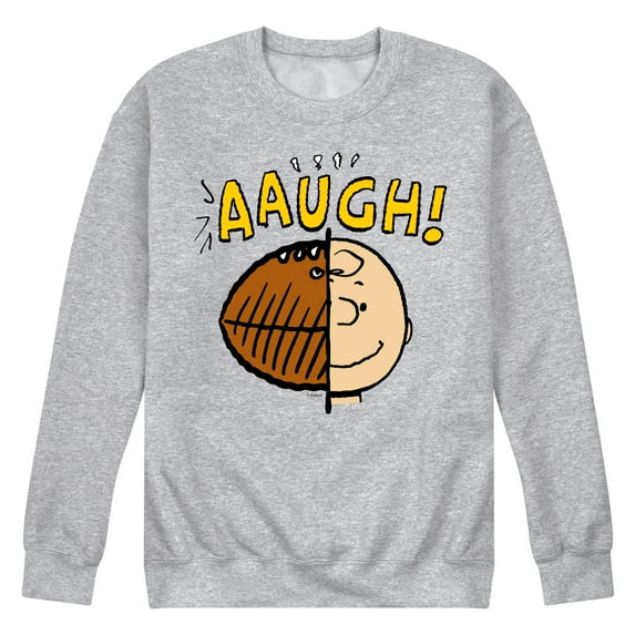 Peanuts - C Brown Half Football Head - Men's Crew Neck Fleece Pullover
