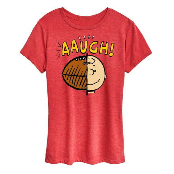 Peanuts - C Brown Half Football Head - Women's Short Sleeve Graphic T-Shirt