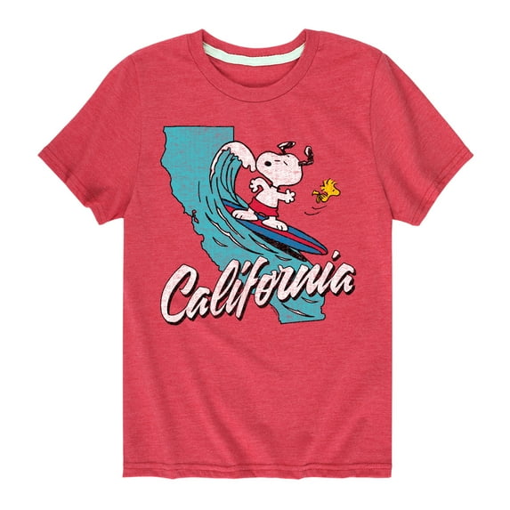 Peanuts - California Surfing Snoopy And Woodstock -Toddler And Youth Short Sleeve Graphic T-Shirt