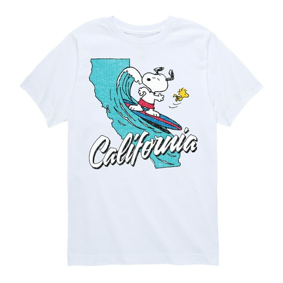 Peanuts - California Surfing Snoopy And Woodstock -Toddler And Youth Short Sleeve Graphic T-Shirt