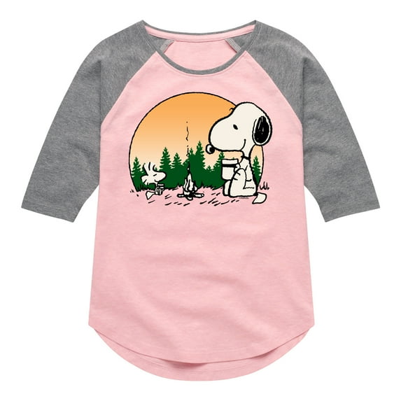 Peanuts - Campire Mugs - Toddler And Youth Girls Raglan Graphic T-Shirt