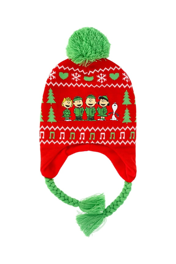 Peanuts Caroling Ribbed Knit Laplander Hat