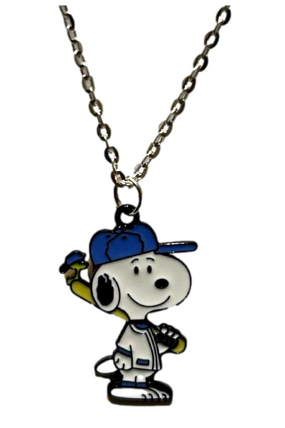 Peanuts Cartoon Dog Baseball with Woodstock on Bat Pendant Necklace