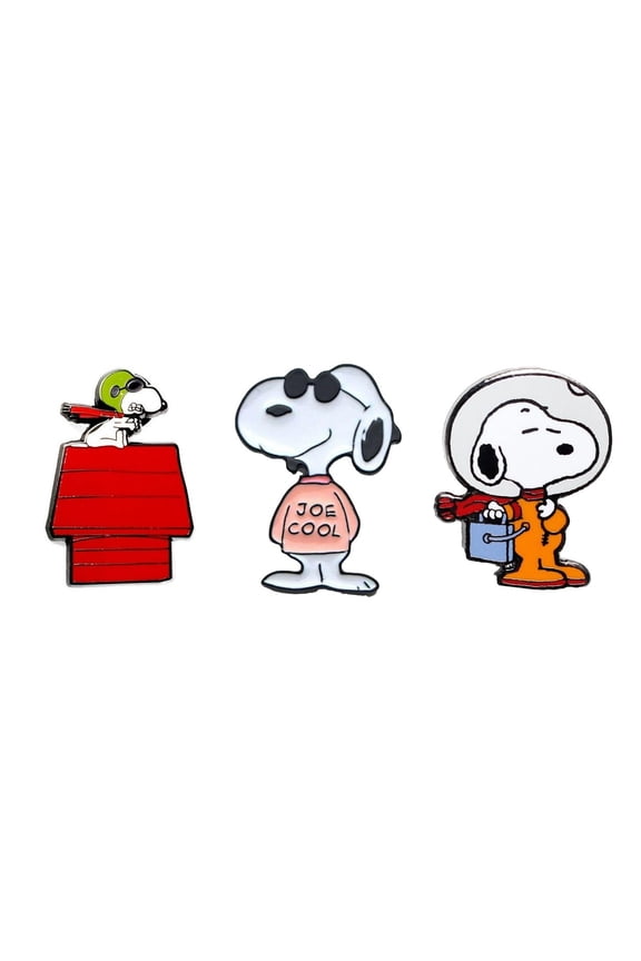 Peanuts Cartoon Dog Character Enamel Metal Pin Set of 3