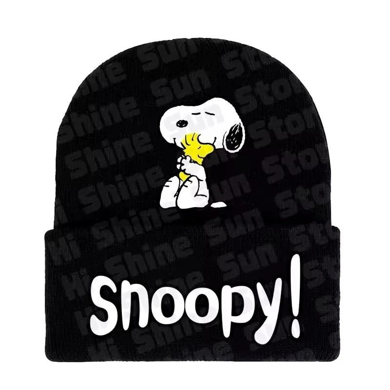 Peanuts Cartoon Dog Holding Woodstock Black Adult Size Beanie Hat