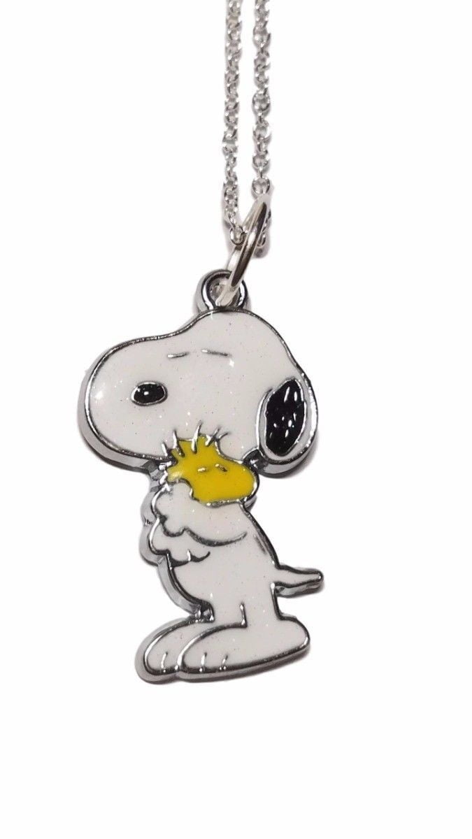 MAIN STREET Peanuts Cartoon Dog Holding Woodstock Enamel Finish Metal Pendant Necklace