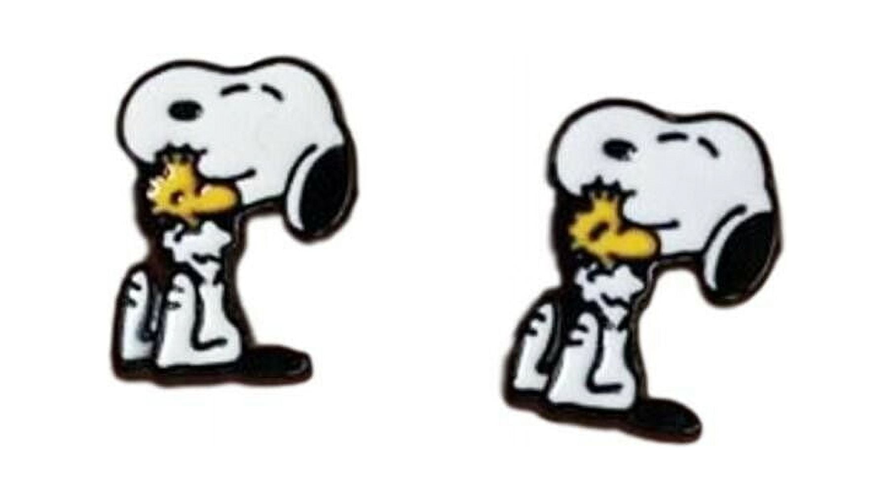 Peanuts Cartoon Dog Holding Woodstock Metal Enamel Stud Earrings