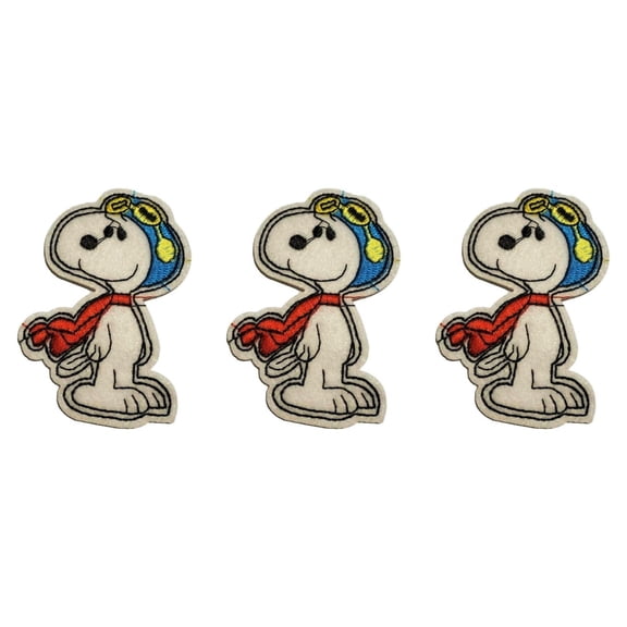 Peanuts Cartoon Dog Red Baron Character Embroidered Iron On Patch Set of 3