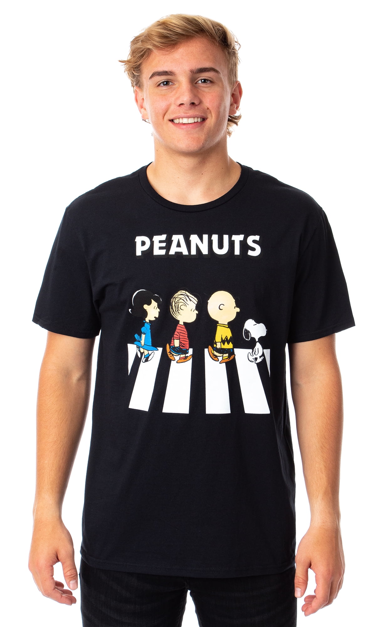 Peanuts Characters Abbey Road Parody Adult Men s Black T Shirt New Walmart