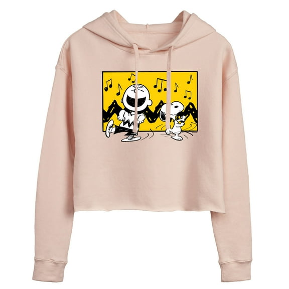Peanuts - Charlie And Snoopy Dance Time - Juniors Cropped Pullover Hoodie