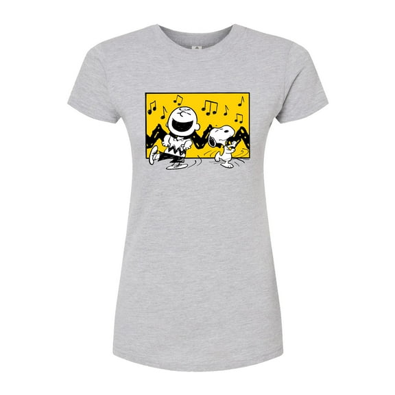Peanuts - Charlie And Snoopy Dance Time - Juniors Fitted Graphic T-Shirt