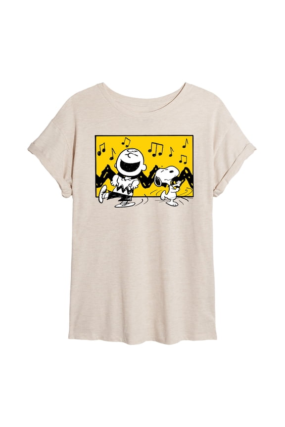 - Charlie And Snoopy Dance Time - Juniors Ideal Flowy Muscle T-Shirt