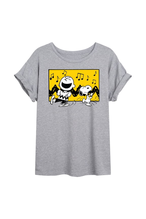 - Charlie And Snoopy Dance Time - Juniors Ideal Flowy Muscle T-Shirt