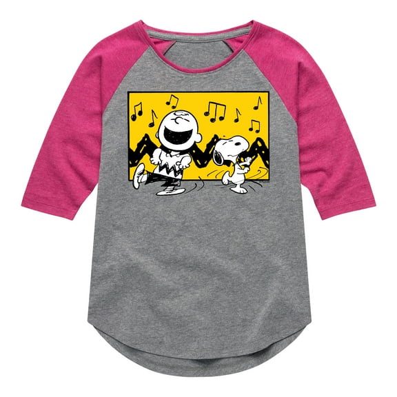 Peanuts - Charlie And Snoopy Dance Time - Toddler & Youth Girls Raglan Graphic T-Shirt