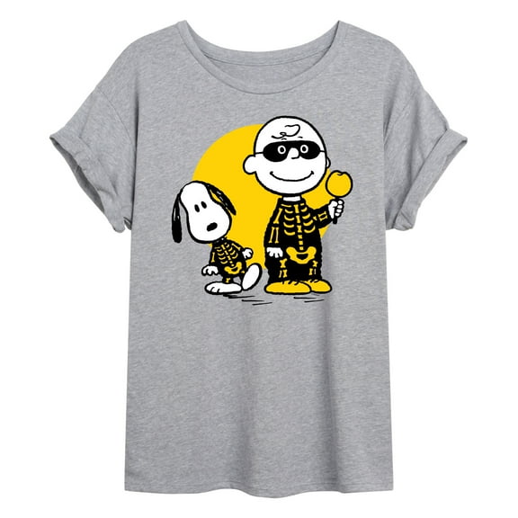 Peanuts - Charlie And Snoopy Skeleton - Juniors Ideal Flowy Muscle T-Shirt