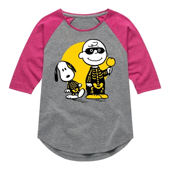 Peanuts - Charlie And Snoopy Skeleton - Toddler & Youth Girls Raglan Graphic T-Shirt