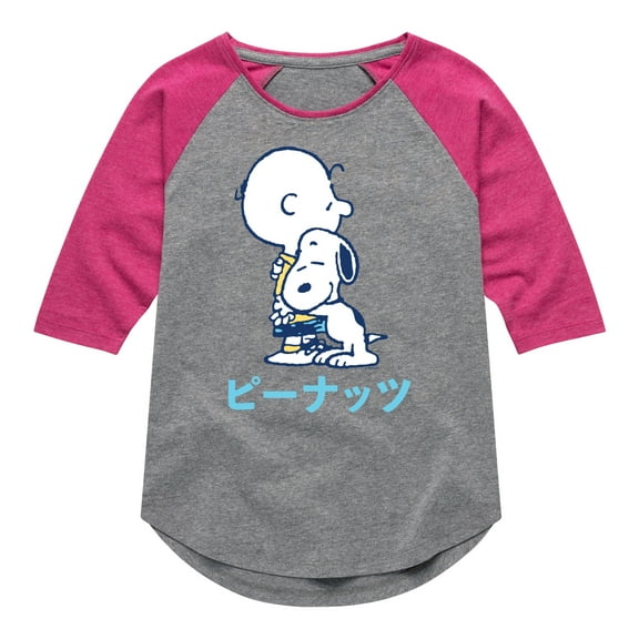 Peanuts - Charlie And Snoopy - Toddler & Youth Girls Raglan Graphic T-Shirt