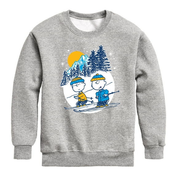 Peanuts - Charlie Brown And Linus Skiing - Toddler And Youth Crewneck Fleece Sweatshirt