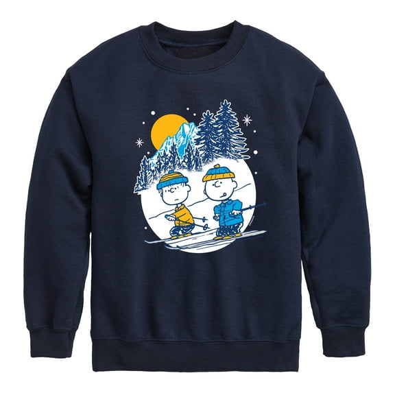 Peanuts - Charlie Brown And Linus Skiing - Toddler And Youth Crewneck Fleece Sweatshirt