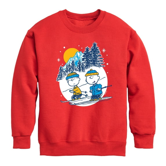 Peanuts - Charlie Brown And Linus Skiing - Toddler And Youth Crewneck Fleece Sweatshirt