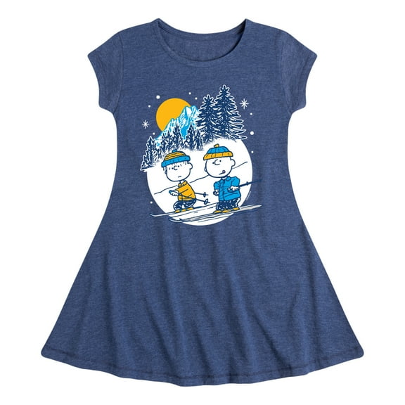Peanuts - Charlie Brown And Linus Skiing - Toddler And Youth Girls Fit And Flare Dress