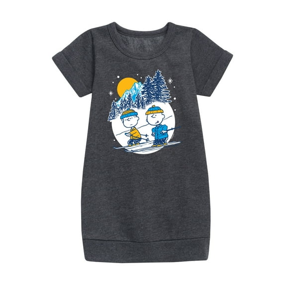 Peanuts - Charlie Brown And Linus Skiing - Toddler And Youth Girls Fleece Dress