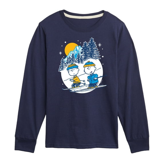 Peanuts - Charlie Brown And Linus Skiing - Toddler And Youth Long Sleeve Graphic T-Shirt