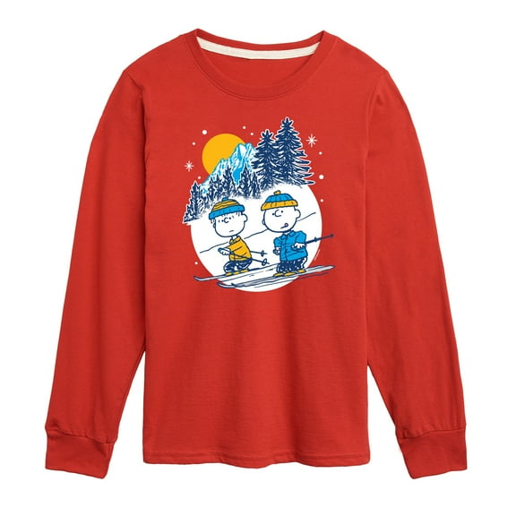 Peanuts - Charlie Brown And Linus Skiing - Toddler And Youth Long Sleeve Graphic T-Shirt