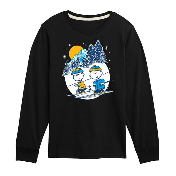 Peanuts - Charlie Brown And Linus Skiing - Toddler And Youth Long Sleeve Graphic T-Shirt