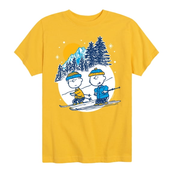 Peanuts - Charlie Brown And Linus Skiing - Toddler And Youth Short Sleeve Graphic T-Shirt