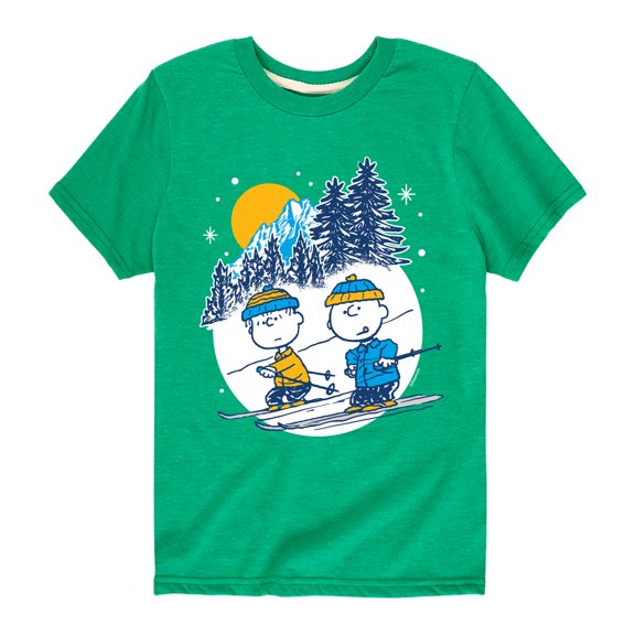 Peanuts - Charlie Brown And Linus Skiing - Toddler And Youth Short Sleeve Graphic T-Shirt