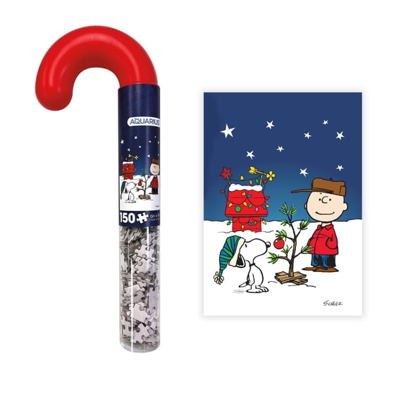 AQUARIUS Charlie Brown Christmas 150 (Micro-Size) Piece Jigsaw Puzzle in Plastic Candy Cane (12" x 1.5") - Officially Licensed Peanuts Merchandise & Collectibles - Puzzle 6 x 9 Inches