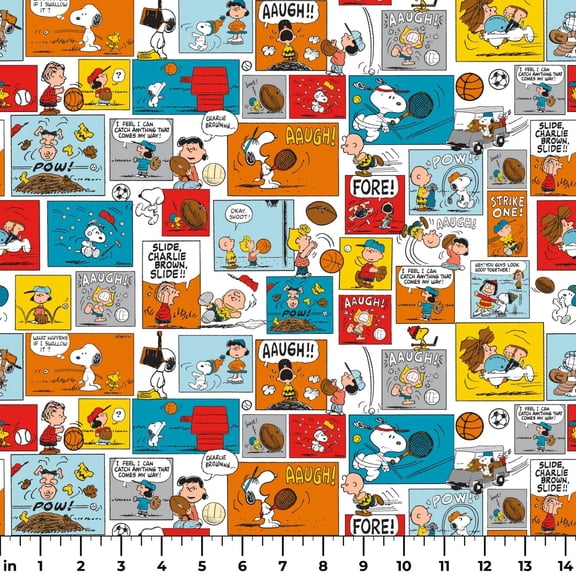 Peanuts Charlie Brown & Friends Sports Comic Cotton Fabric (1 yard)
