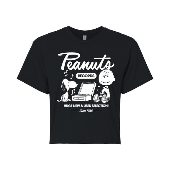 Peanuts - Charlie Brown Records - Juniors Cropped Cotton Blend T-Shirt