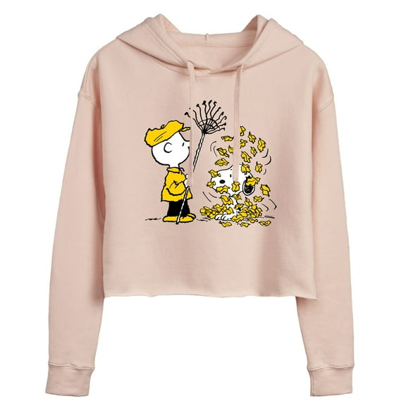 Peanuts - Charlie Brown Snoopy Fall Leaves - Juniors Cropped Pullover Hoodie