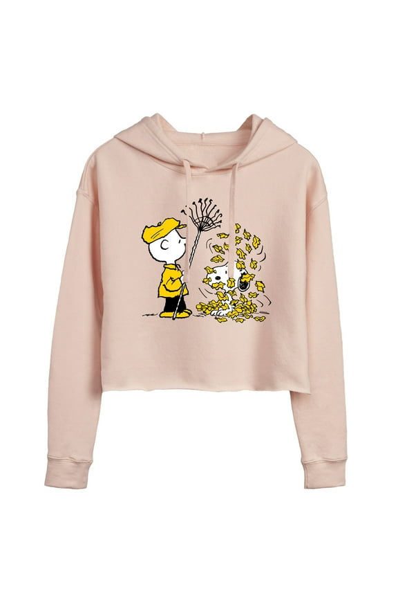 - Charlie Brown Snoopy Fall Leaves - Juniors Cropped Pullover Hoodie
