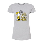 Peanuts - Charlie Brown Snoopy Fall Leaves - Juniors Fitted Graphic T-Shirt