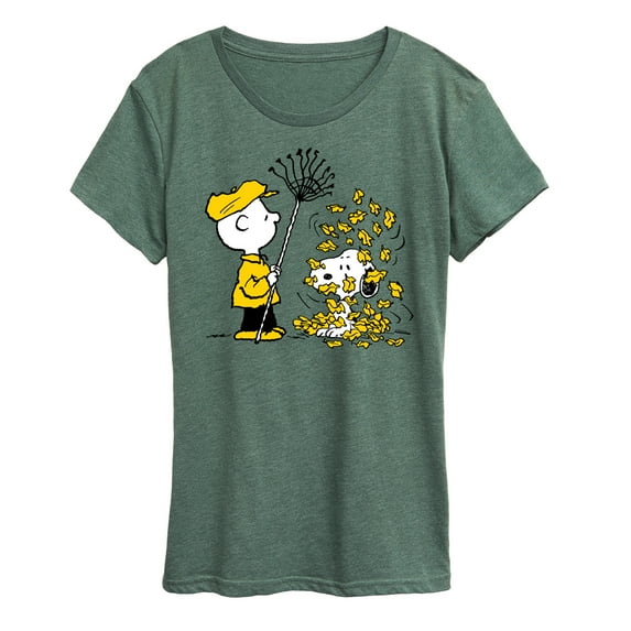 Peanuts - Charlie Brown Snoopy Fall Leaves - Women's Short Sleeve Graphic T-Shirt