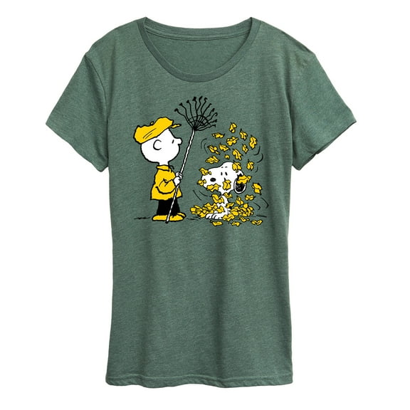 Peanuts - Charlie Brown Snoopy Fall Leaves - Women's Short Sleeve Graphic T-Shirt