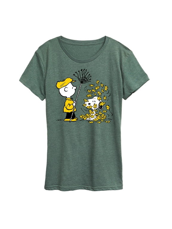 - Charlie Brown Snoopy Fall Leaves Women's Short Sleeve Graphic T-Shirt