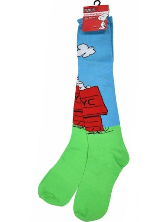 Charlie Brown Snoopy New York Knee Socks Blue Snoopy Dog House Adult Size 9-11
