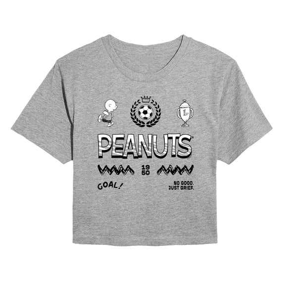 Peanuts - Charlie Brown Soccer Jersey - Juniors Cropped Short Sleeve Graphic T-Shirt
