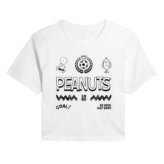 Peanuts - Charlie Brown Soccer Jersey - Juniors Cropped Short Sleeve Graphic T-Shirt